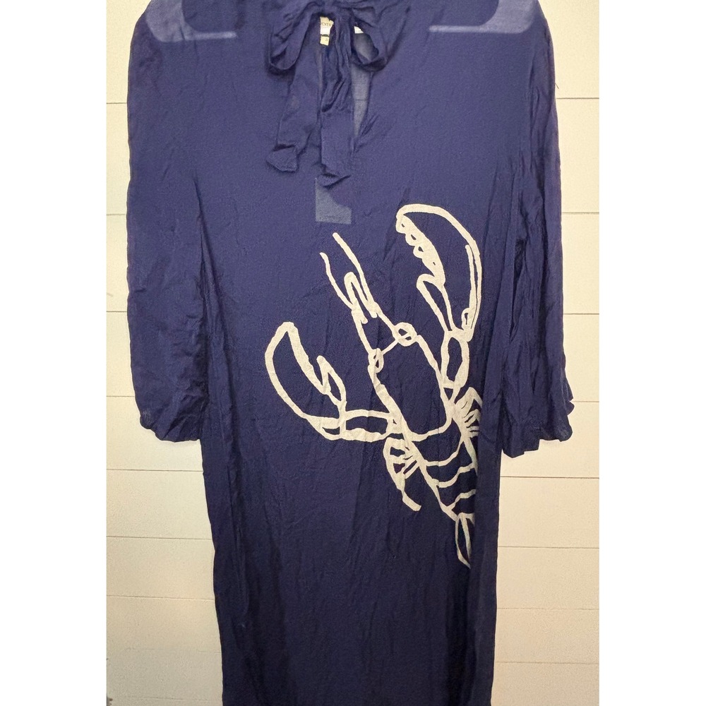 Tucker Nuck Lobster Maxi Caftan Dress Navy Blue Cover Up Beach Resort S